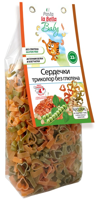 Паста Сердечки Триколор без глютена | La Bella Baby 