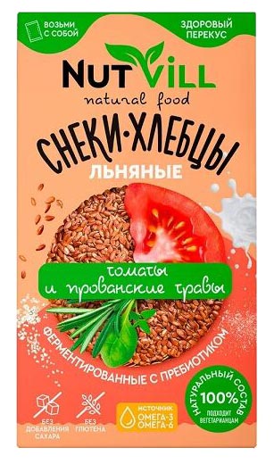 Снеки-хлебцы льняные без глютена Томаты и Прованские травы | NutVill