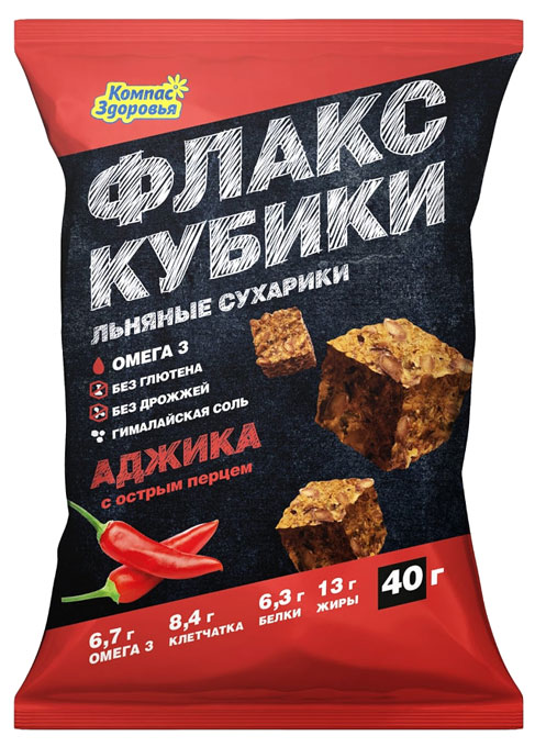 Льняные сухарики Флакс Кубики | Компас здоровья